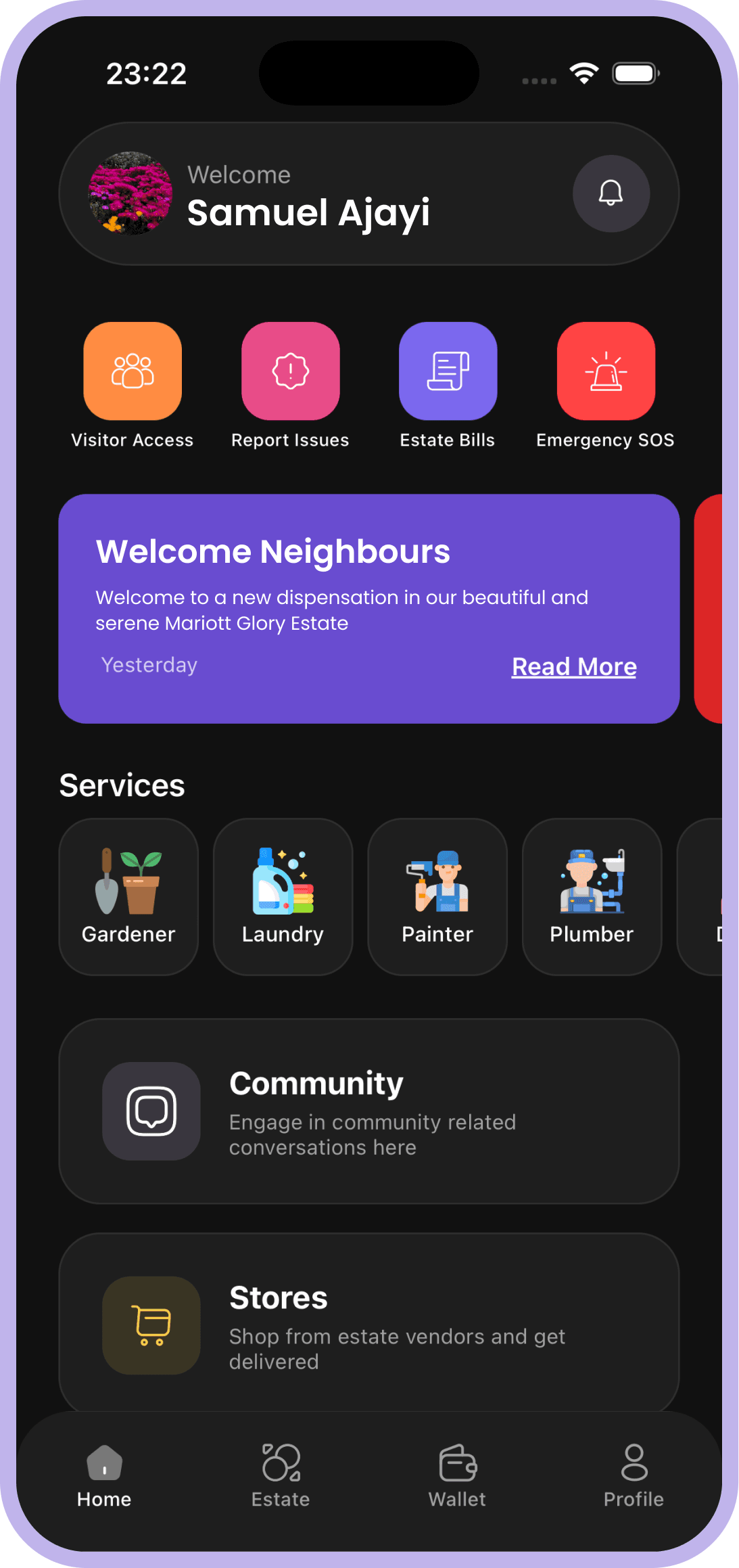 Home Access app home screen