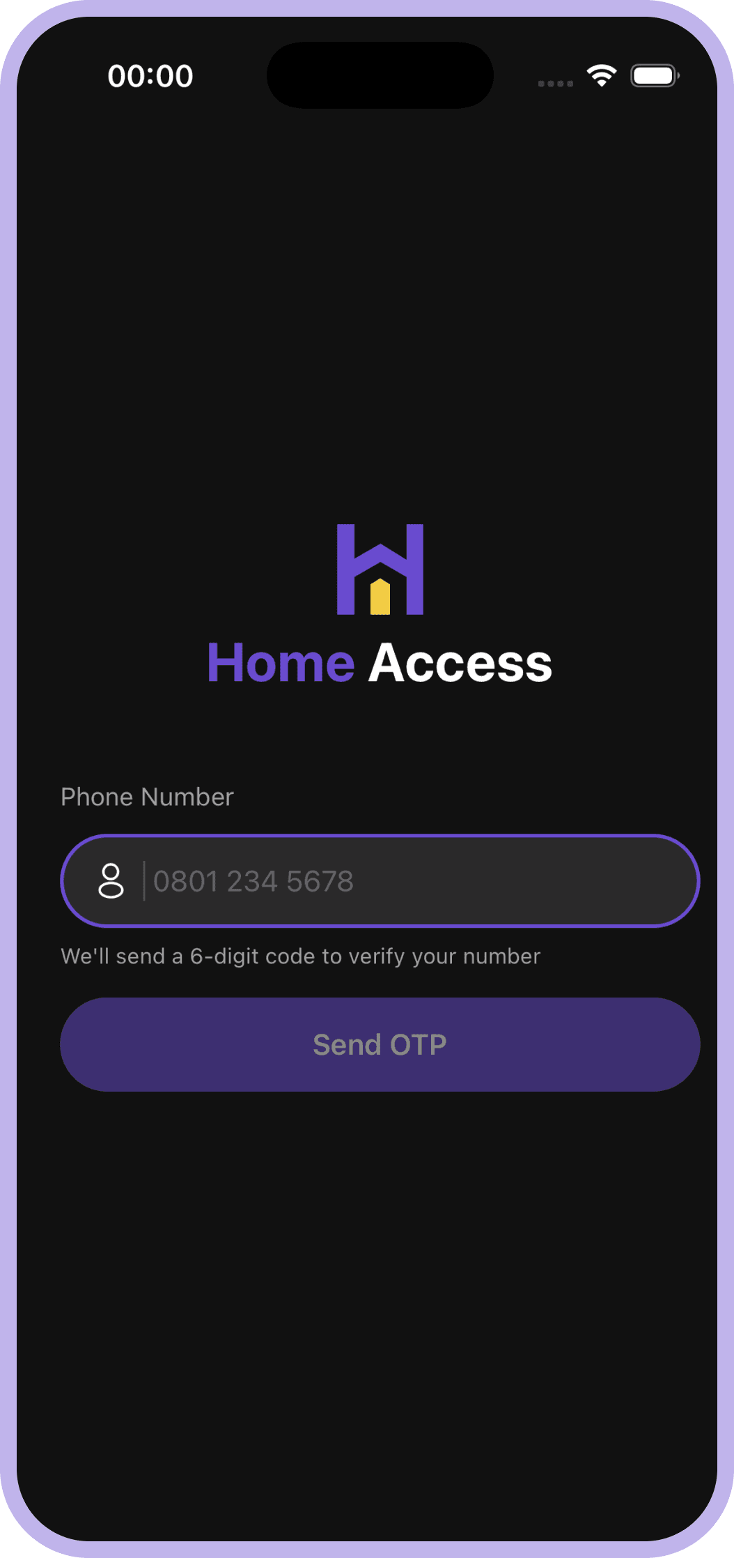 Home Access secure phone login screen