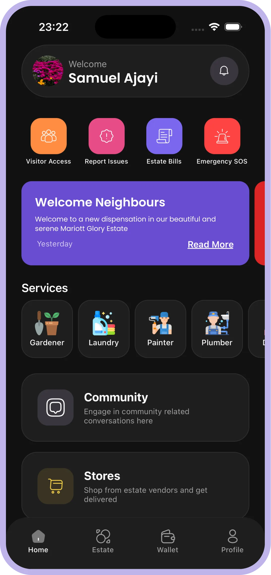 Home Access app home screen