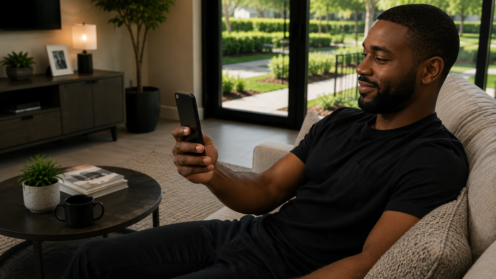 Resident using Home Access on phone at home